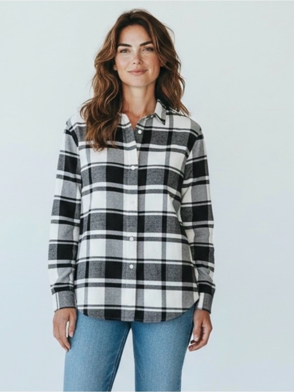 Frank & Eileen Finbar 100% Cotton Black White Plaid Button-Down